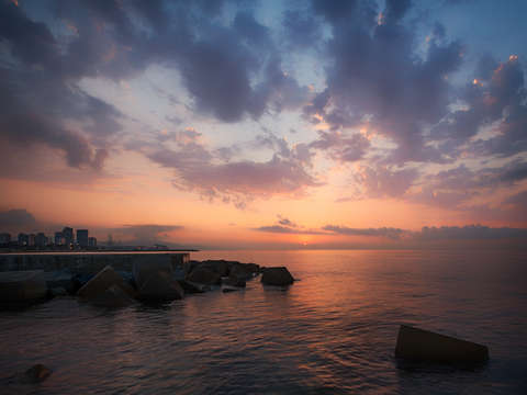 Sunrise at the pier barcelona