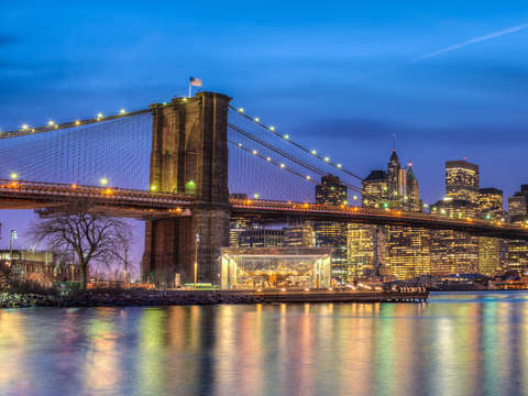 Brooklyn bridge and manhattan skylineon the east r