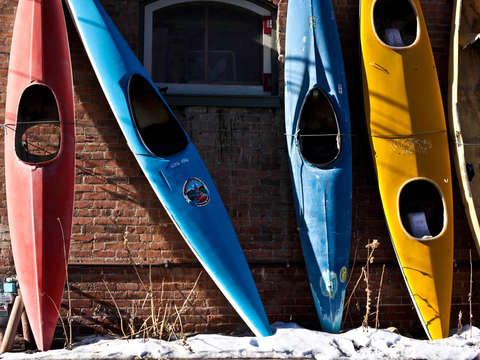 Colorful kayaks in salida colorado