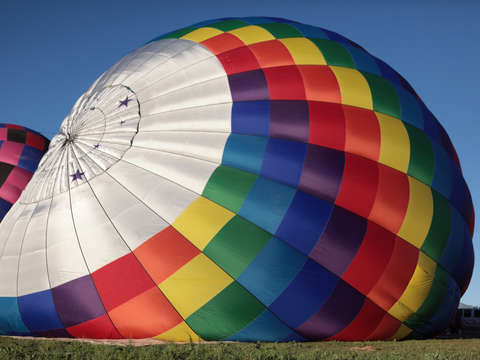 Rainbow colored hot air balloon