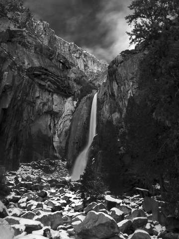First snow at lower yosemite falls