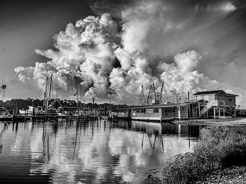 Building clouds on the bon secour river alabama bw