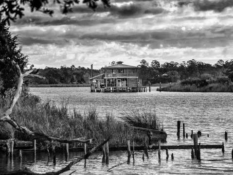Boathouse on the bon secour river alabama bw