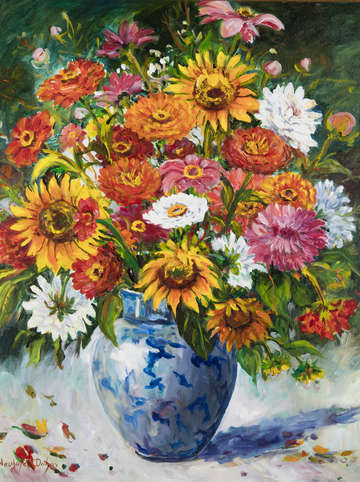 Zinnias and sunflowers