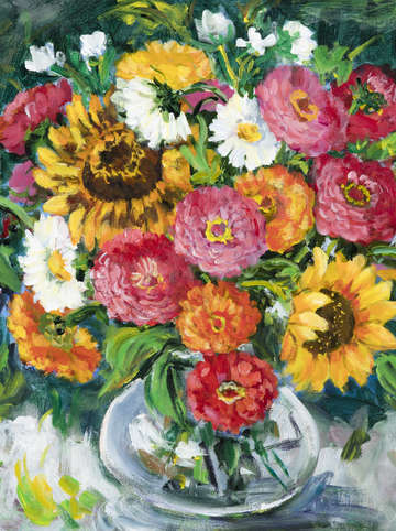 Zinnias and sunflowers ii