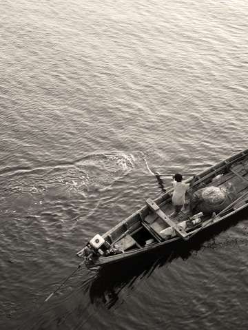 Boy and father fishing diptych left