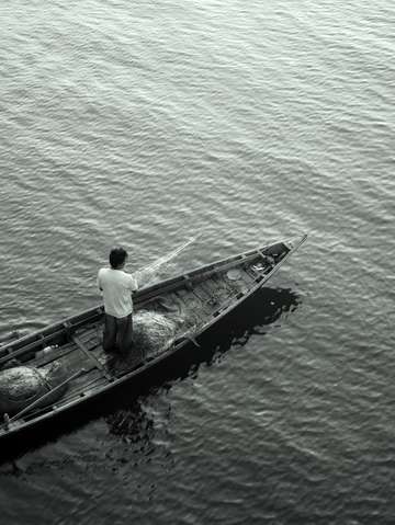 Boy and father fishing diptych right