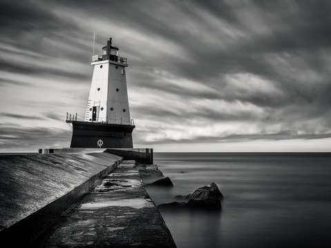 Ludington lighthouse black and white
