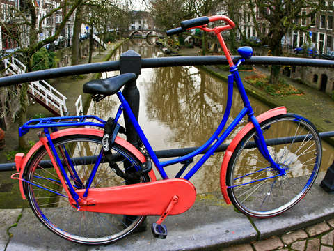 Blue and pink bicycyle in utrecht