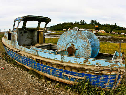 Old blue boat in ninilchik alaska