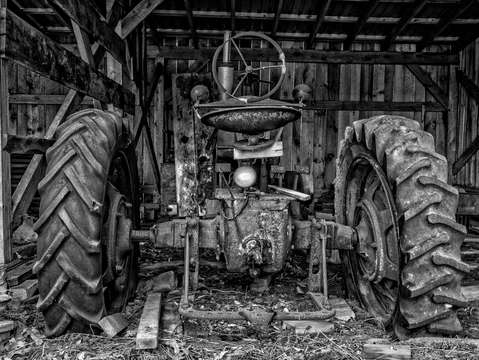 Old tractor in the barn