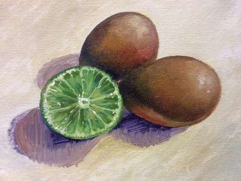 Brown eggs and a lime