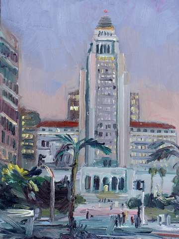 Los angeles city hall at dusk