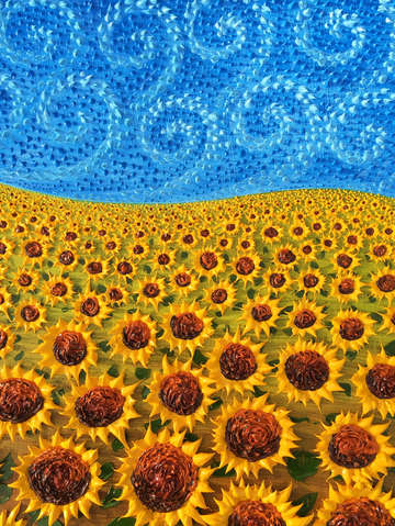 Windy sky with sunflowers