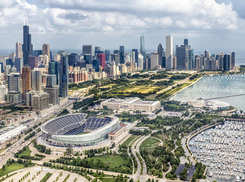 Soldier field and chicago skyline