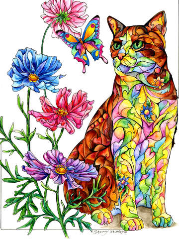 Summer cat with butterfly