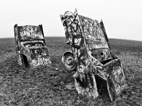 Cadillac ranch bw