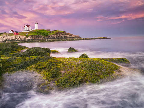 Nubble lighthouse at sunset