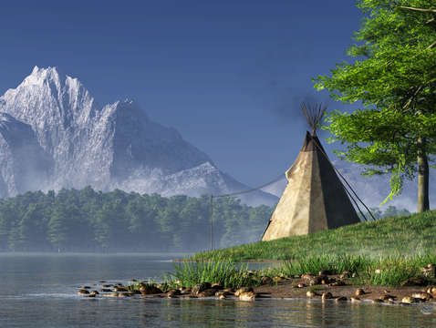 Teepee by a lake