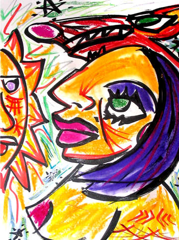 Woman with wolf and sun