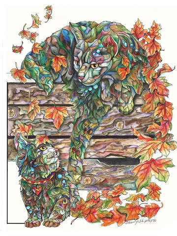 Fall cats with leaves