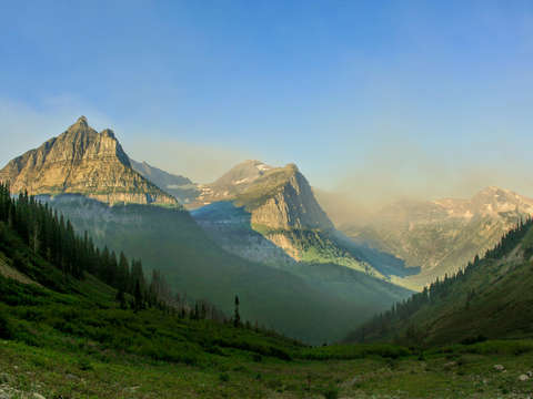Morning sun over glacier national park