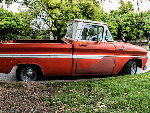 Old orange chevy truck