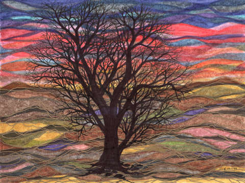 Abstract sunset after schiele