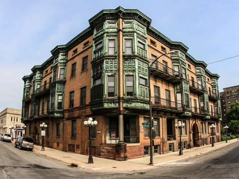Green and orange building