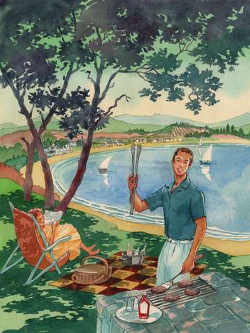 Lakeside barbecue picnic