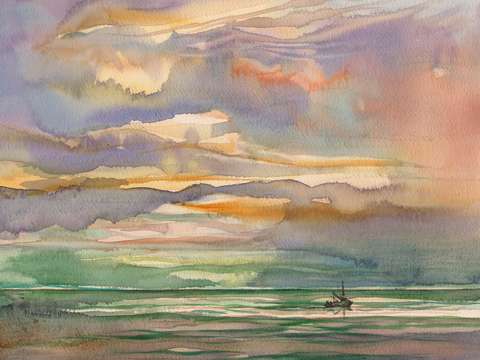 Sunset fishing boat