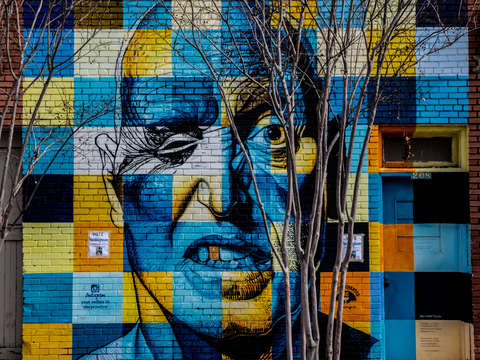 One eyed colorful mural