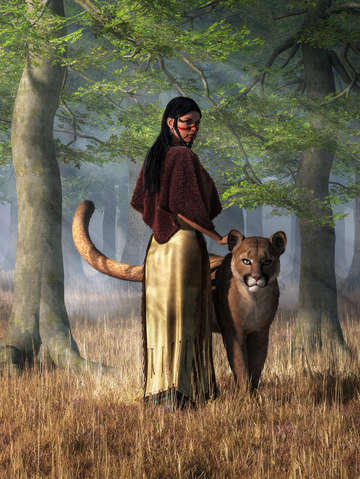 Native American Woman and Panther