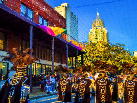 Mardi gras mot parade marchers