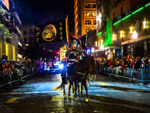 Mardi gras mot horse and flags