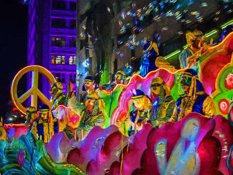 Mardi gras mot peace float