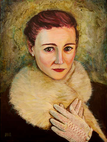 Woman in fur and lace gloves