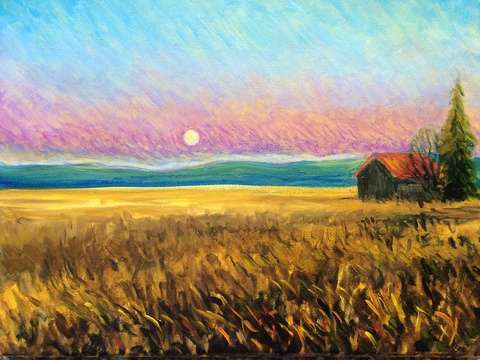 Early moonrise over the winter farm