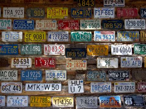 Wall of license plates