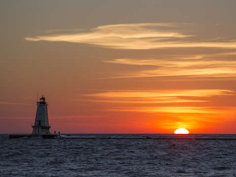 Ludington north breakwater light at sunset