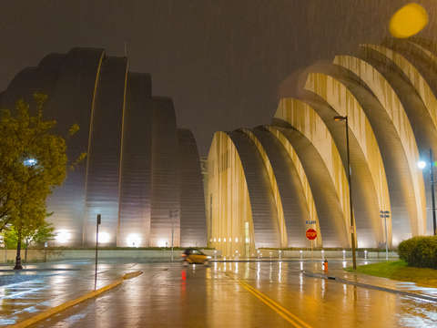 Kauffman performing arts center in rain