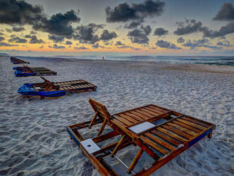 Chairs on the beach at dawn