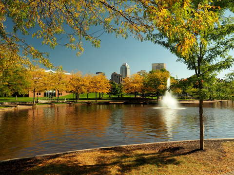 The indy skyline via the canal