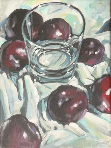 Waterglass with plums