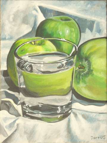 Waterglass with Green Apples