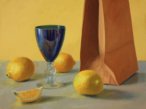 Blue glass and lemons
