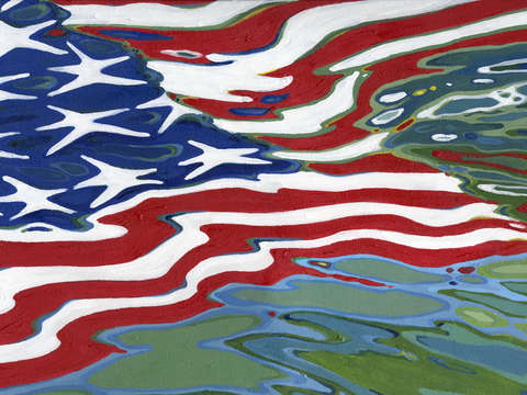 Flag reflecting off saliboat