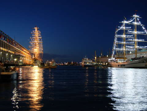 Tall ships on boston harbor