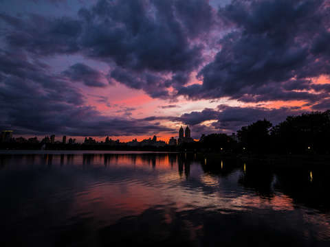 Sunset over the central park reservoir