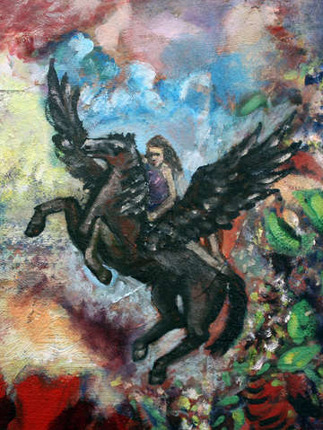 Girl riding pegasus after redon